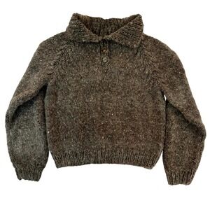 Heritage handmade Pure Heathered wool collared sweater mother of pearl Btns M L